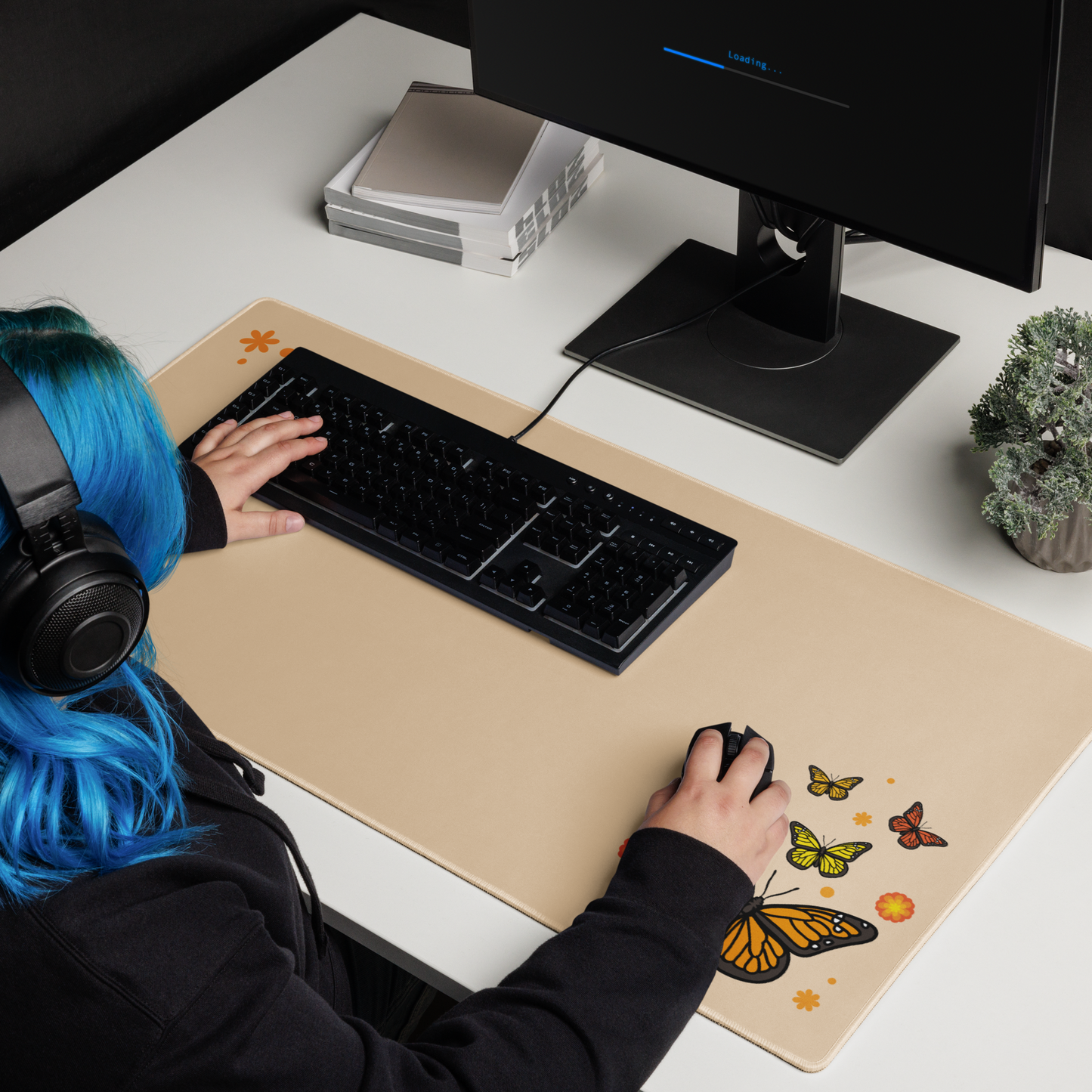 Orange Butterfly Desk Mat
